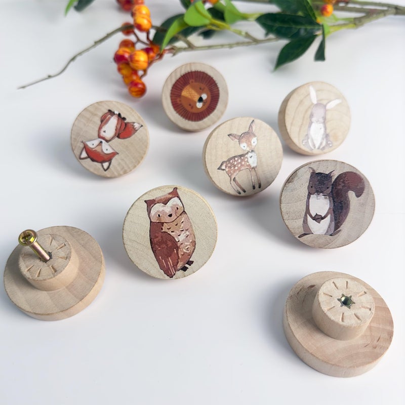 Lasyman Animal Wood Dresser Cabinet Drawer Knobs Round Unique Decorative Wooden Drawer Knobs for Kids Cabinets (8  Log color1) - Image 2
